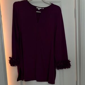 Chico's Plum Blouse with Floral Cuffs